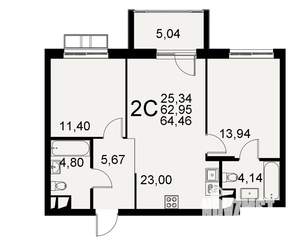 2-к квартира, строящийся дом, 63м2, 8/11 этаж