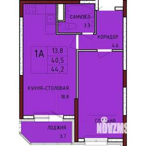 1-к квартира, строящийся дом, 44м2, 16/17 этаж