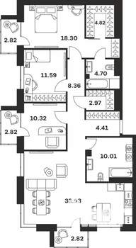 3-к квартира, вторичка, 118м2, 4/7 этаж