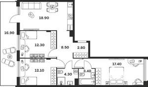 3-к квартира, вторичка, 97м2, 1/16 этаж