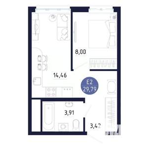 1-к квартира, вторичка, 30м2, 12/25 этаж