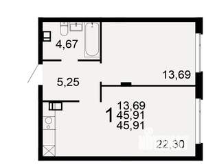 1-к квартира, вторичка, 46м2, 1/10 этаж