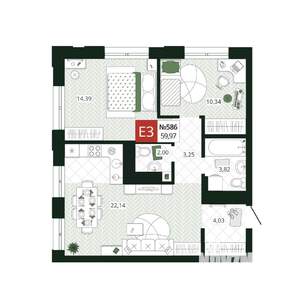 2-к квартира, вторичка, 60м2, 15/19 этаж