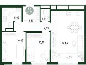 2-к квартира, вторичка, 60м2, 13/25 этаж