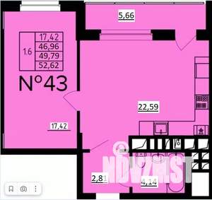 1-к квартира, строящийся дом, 50м2, 9/9 этаж