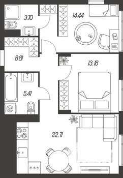 2-к квартира, вторичка, 68м2, 3/16 этаж