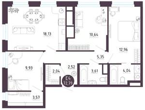 3-к квартира, вторичка, 73м2, 4/10 этаж
