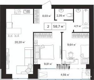 2-к квартира, вторичка, 59м2, 9/10 этаж