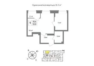 1-к квартира, вторичка, 33м2, 9/11 этаж