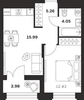 1-к квартира, вторичка, 41м2, 15/15 этаж