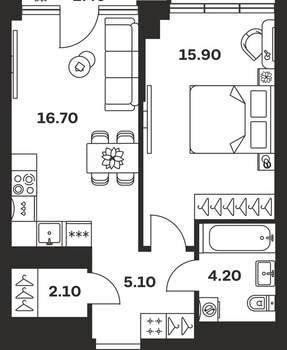 1-к квартира, вторичка, 46м2, 8/9 этаж