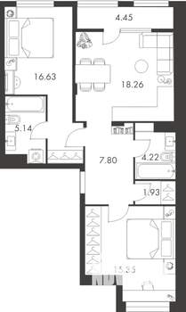 2-к квартира, вторичка, 74м2, 7/9 этаж