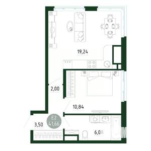 1-к квартира, строящийся дом, 42м2, 3/25 этаж