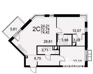 2-к квартира, вторичка, 74м2, 2/11 этаж