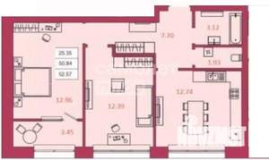 2-к квартира, вторичка, 52м2, 1/22 этаж