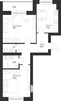 2-к квартира, вторичка, 66м2, 5/5 этаж