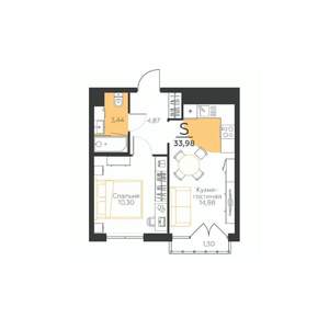 1-к квартира, строящийся дом, 34м2, 1/5 этаж