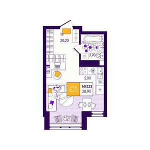 Студия квартира, вторичка, 29м2, 5/12 этаж