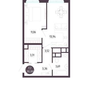1-к квартира, вторичка, 39м2, 8/10 этаж