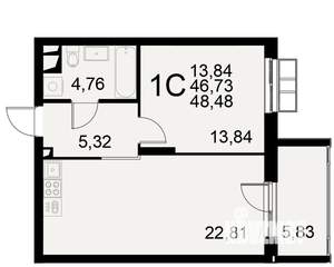 1-к квартира, строящийся дом, 47м2, 11/11 этаж