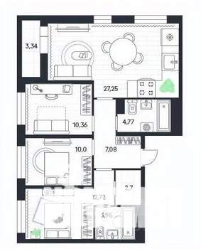 3-к квартира, строящийся дом, 82м2, 15/20 этаж