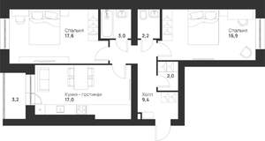 2-к квартира, строящийся дом, 71м2, 2/5 этаж