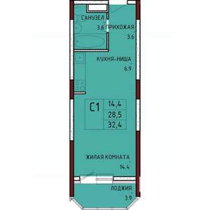 Студия квартира, строящийся дом, 32м2, 13/17 этаж