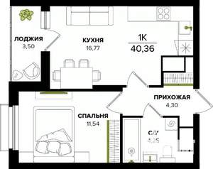 1-к квартира, вторичка, 40м2, 13/25 этаж