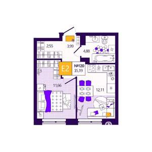 1-к квартира, вторичка, 35м2, 9/12 этаж