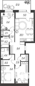 3-к квартира, строящийся дом, 97м2, 1/24 этаж