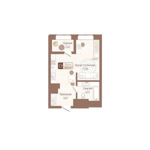 1-к квартира, строящийся дом, 28м2, 9/14 этаж