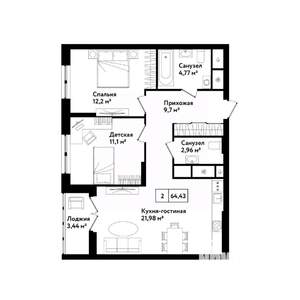 2-к квартира, вторичка, 69м2, 2/25 этаж