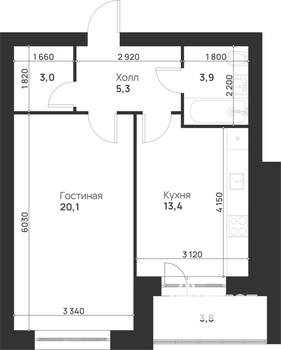 1-к квартира, вторичка, 50м2, 5/5 этаж