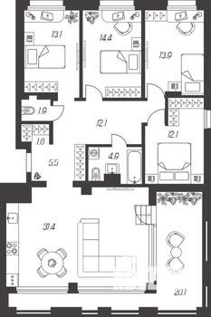 3-к квартира, строящийся дом, 123м2, 24/24 этаж