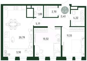 2-к квартира, вторичка, 66м2, 3/25 этаж