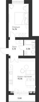 1-к квартира, строящийся дом, 47м2, 3/5 этаж