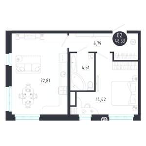 1-к квартира, строящийся дом, 49м2, 2/8 этаж