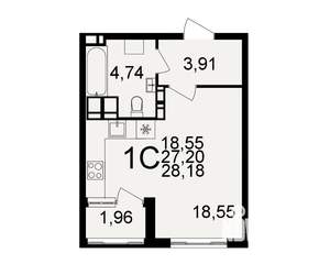 1-к квартира, вторичка, 27м2, 14/20 этаж