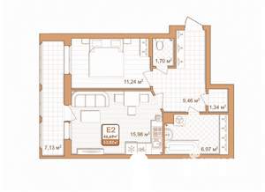 1-к квартира, строящийся дом, 47м2, 1/9 этаж
