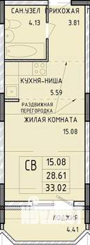 Студия квартира, строящийся дом, 33м2, 2/14 этаж
