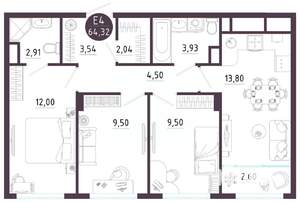 3-к квартира, вторичка, 64м2, 10/10 этаж
