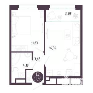 1-к квартира, строящийся дом, 40м2, 10/10 этаж