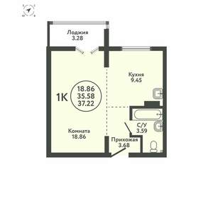 1-к квартира, вторичка, 37м2, 7/9 этаж