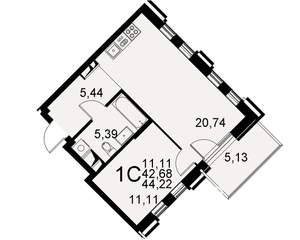 1-к квартира, вторичка, 43м2, 6/11 этаж