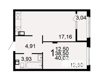 1-к квартира, вторичка, 40м2, 9/10 этаж