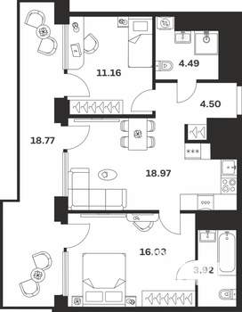 2-к квартира, вторичка, 78м2, 9/10 этаж