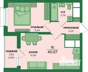 1-к квартира, вторичка, 41м2, 3/25 этаж
