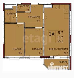 2-к квартира, вторичка, 55м2, 14/17 этаж