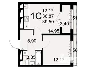 1-к квартира, вторичка, 40м2, 6/25 этаж