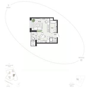 Студия квартира, вторичка, 38м2, 4/21 этаж